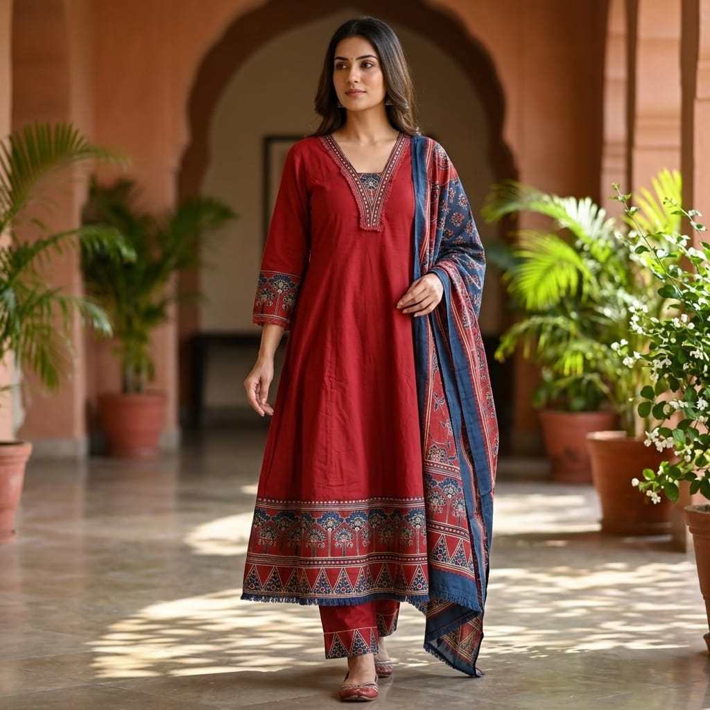 Red Cotton Anarkali Salwar | 11281