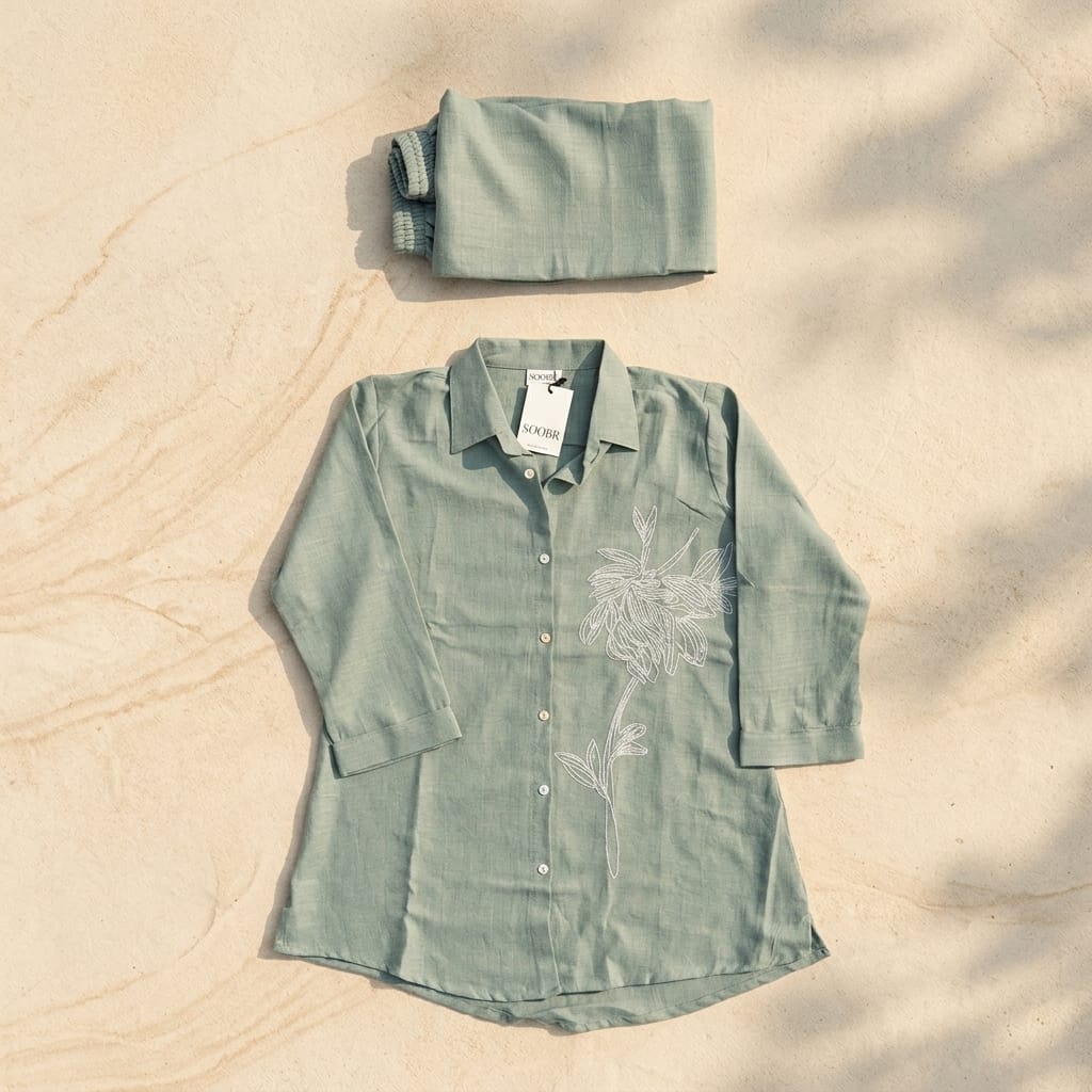 Sage Green Premium Synthetic Co-ord Set | 11314