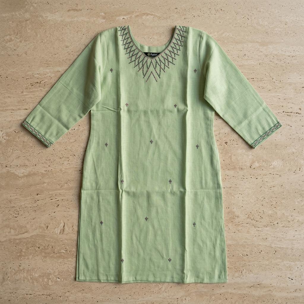 Olive Green Cotton Silk Kurti