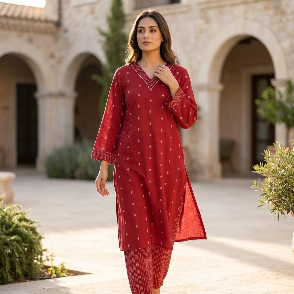Red Cotton Co-ord Set