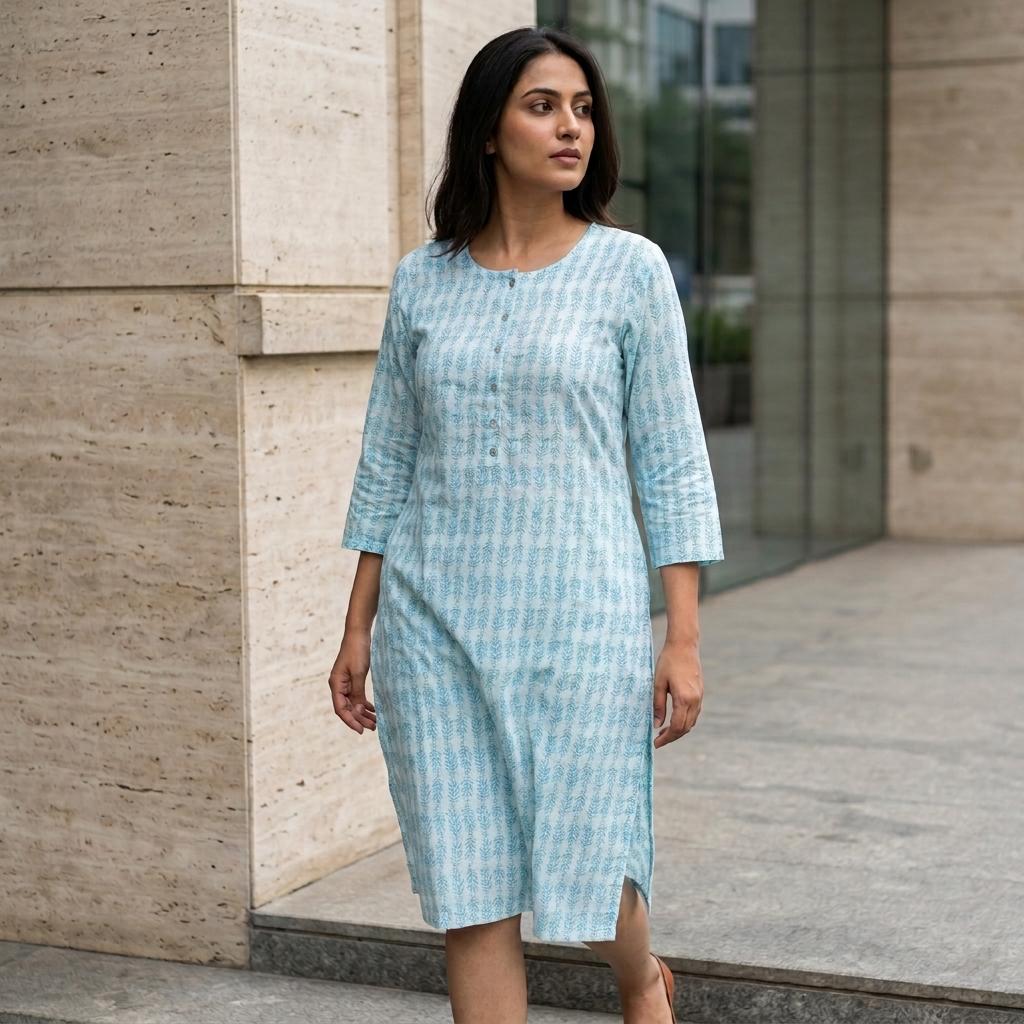 Blue Cotton Silk Kurti