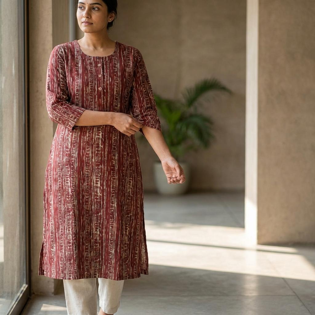 Maroon Cotton Silk Kurti