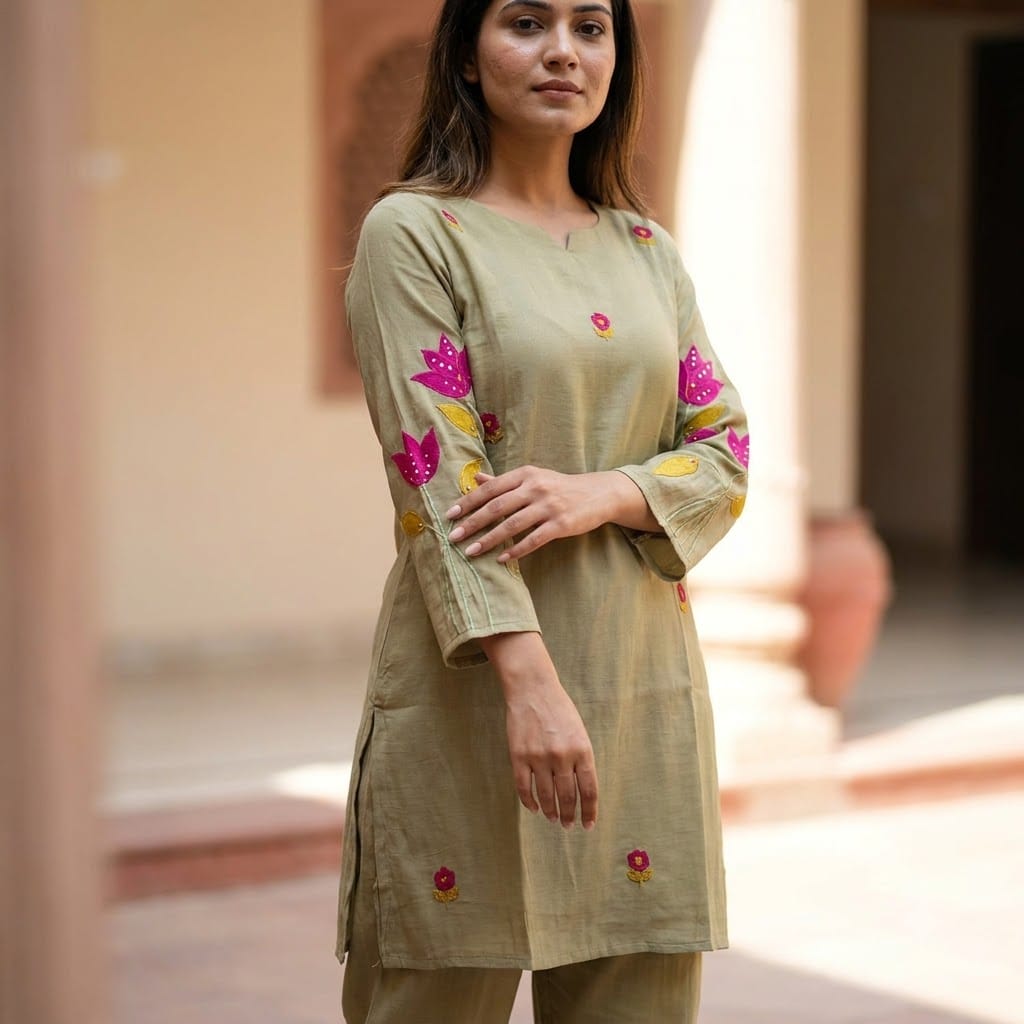 Deep Beige Mul Chanderi Co-ord Set | 11383