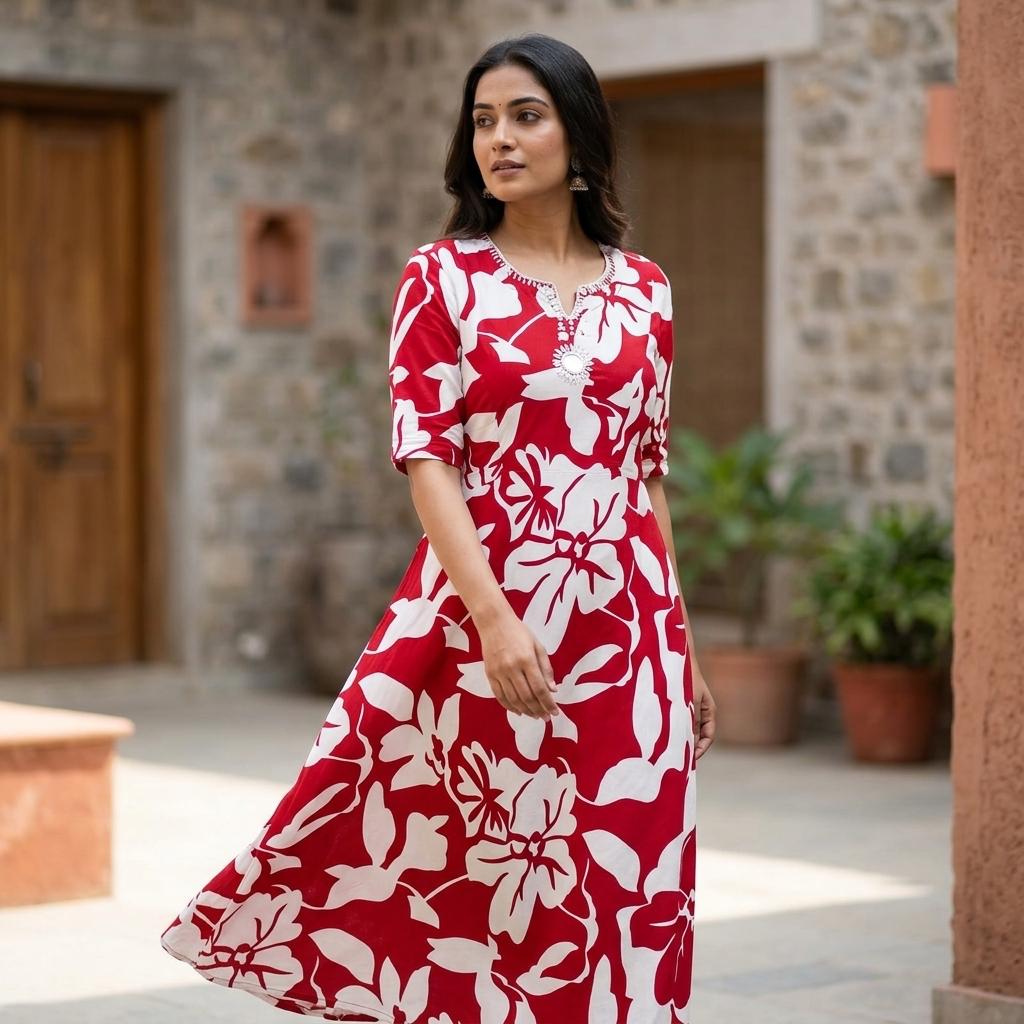 Red Cotton Kurti