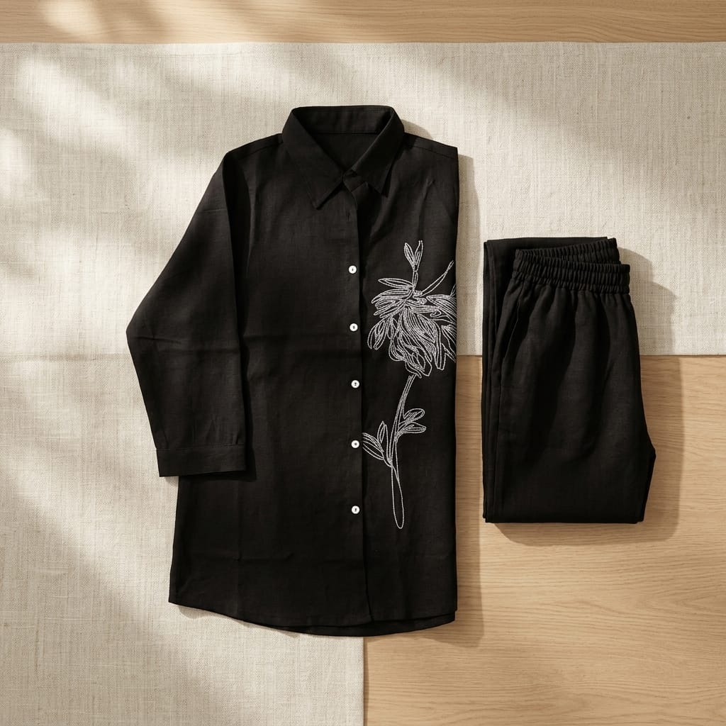 Black Premium Synthetic Co-ord Set | 11315