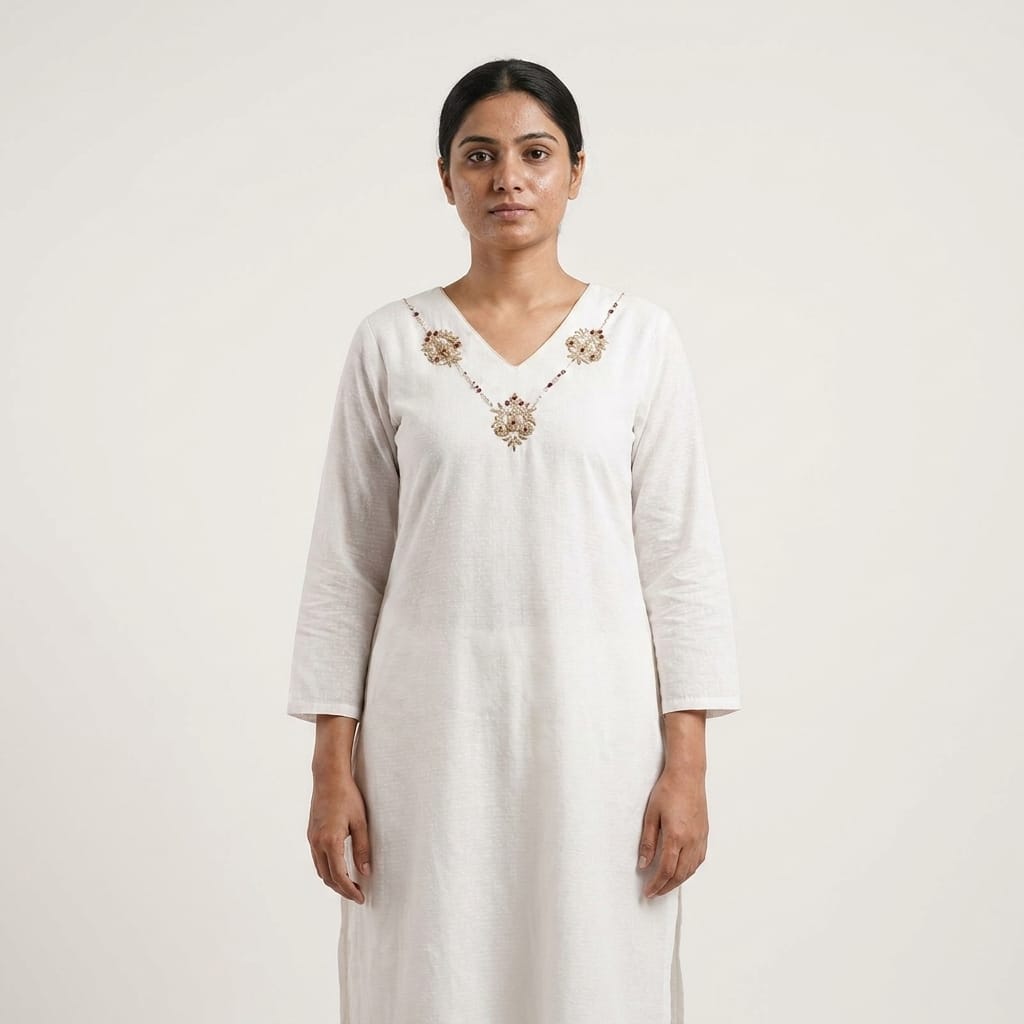 White Cotton Silk Kurti
