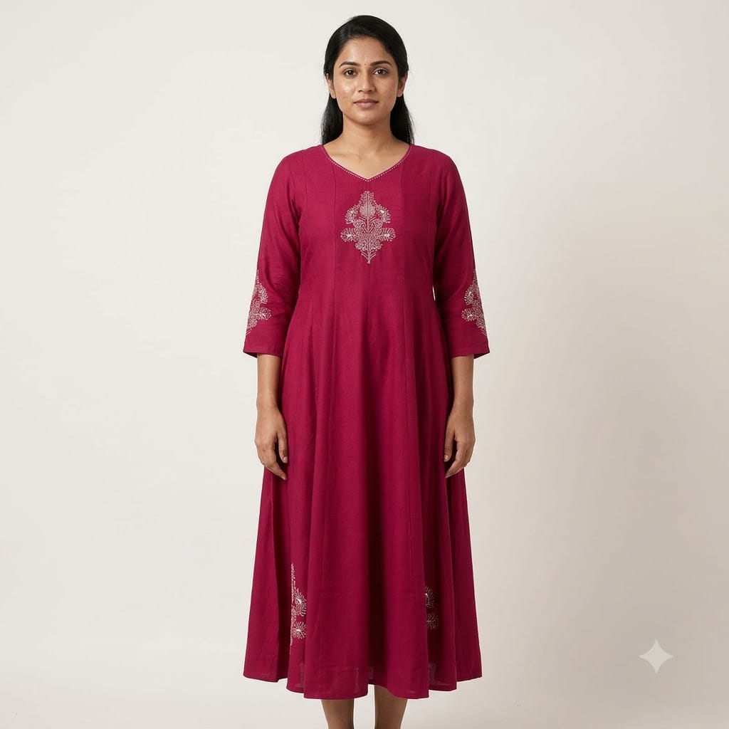 Pink Cotton Silk Anarkali Kurti | 11393