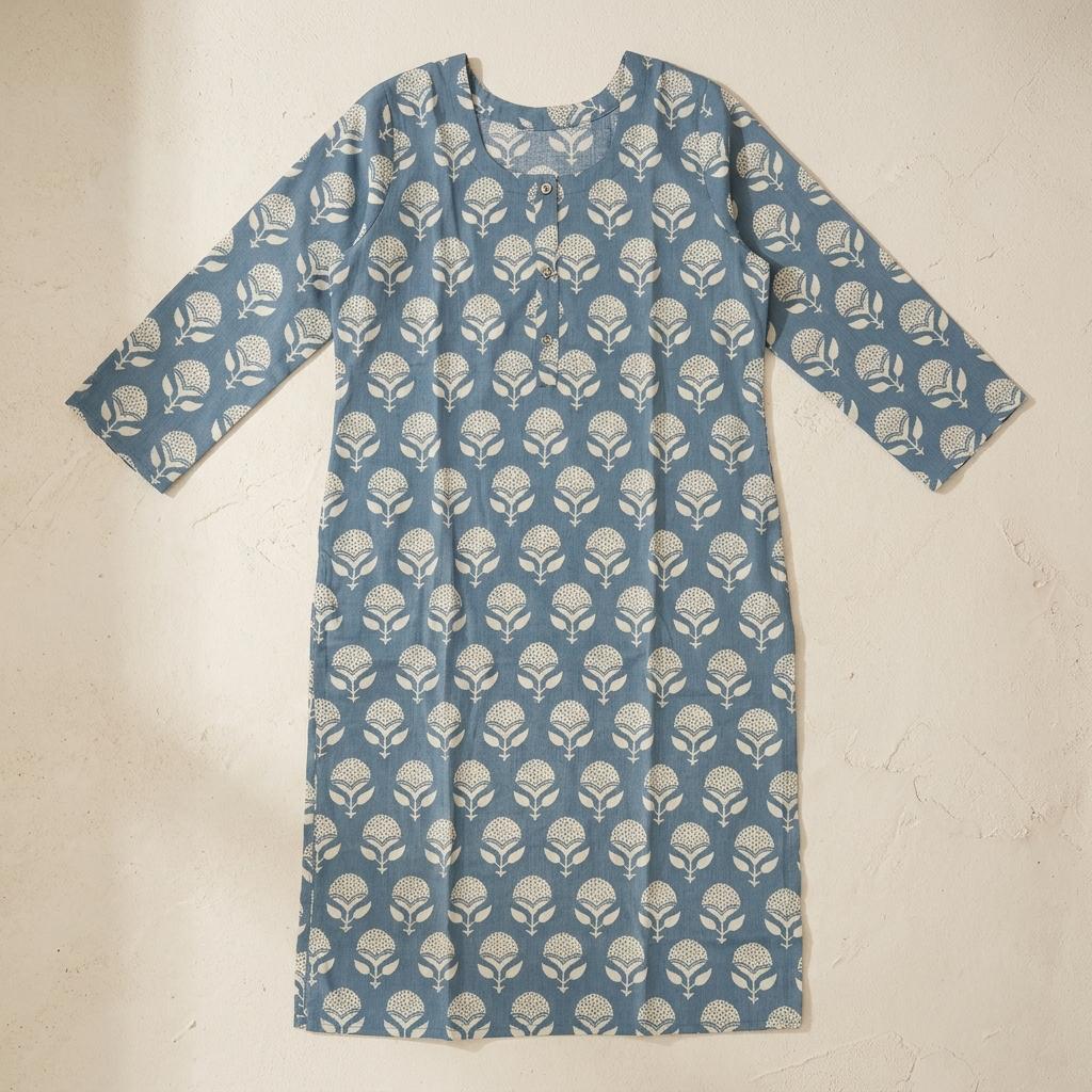 Blue Cotton Silk Kurti