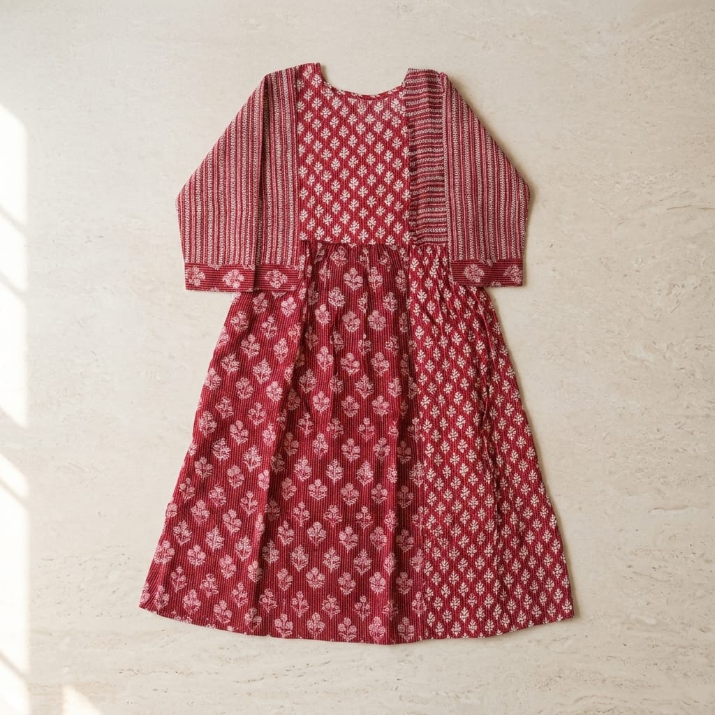 Red Cotton Silk Kurti