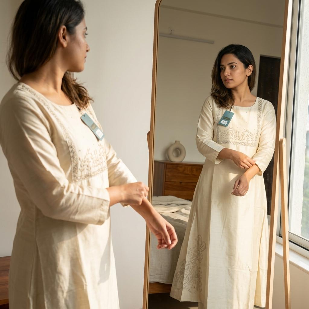 Half White Cotton Silk Kurti