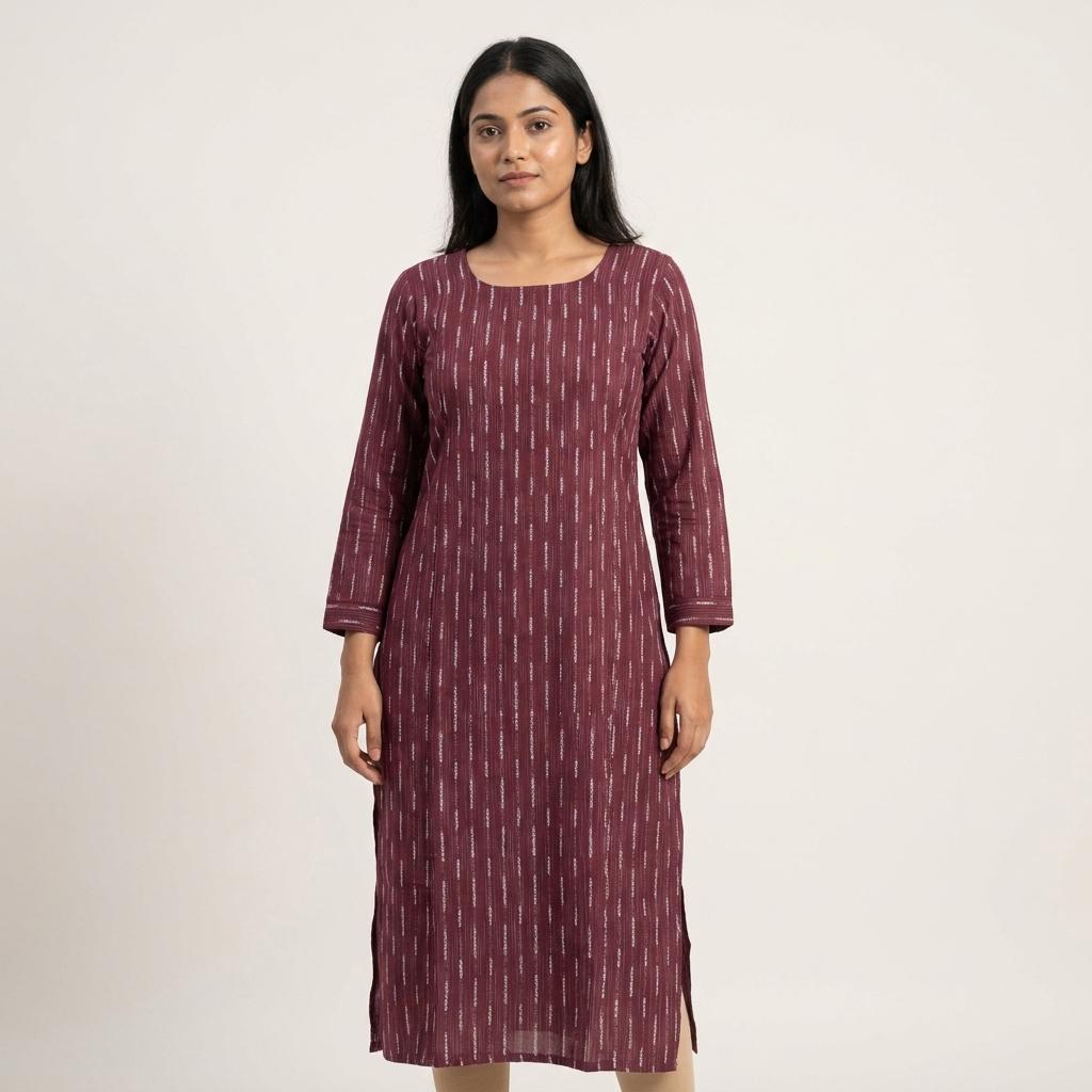 Maroon Cotton Silk Kurti