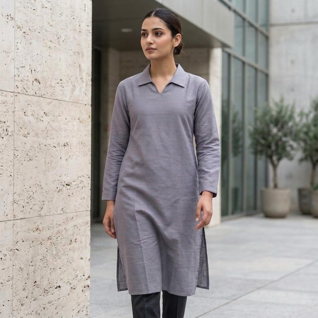 Grey Cotton Silk Kurti