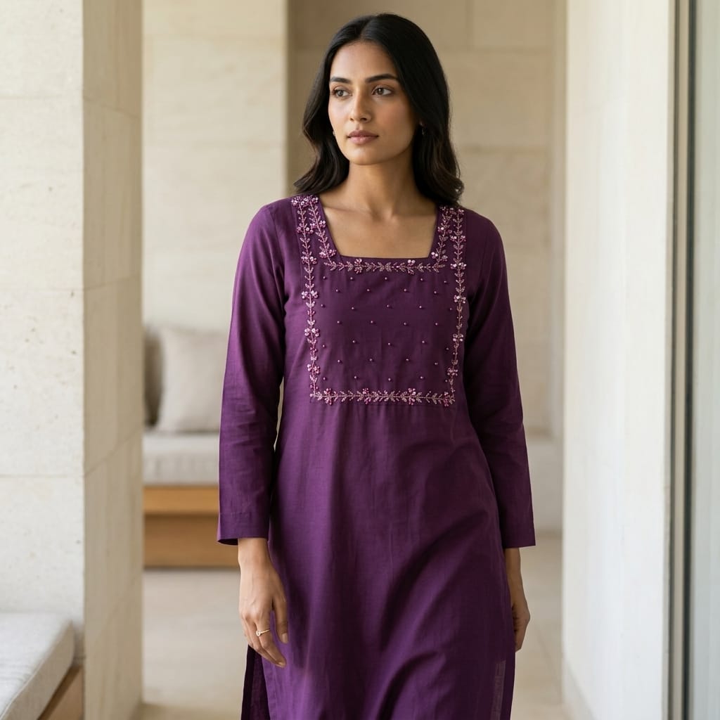 Purple Cotton Silk Kurti