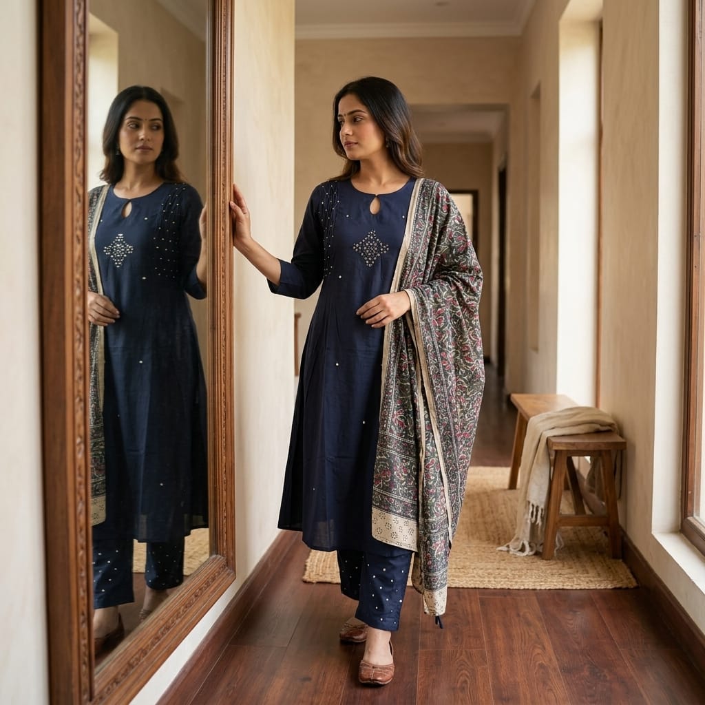 Dark Blue Cotton Anarkali Salwar | 11268