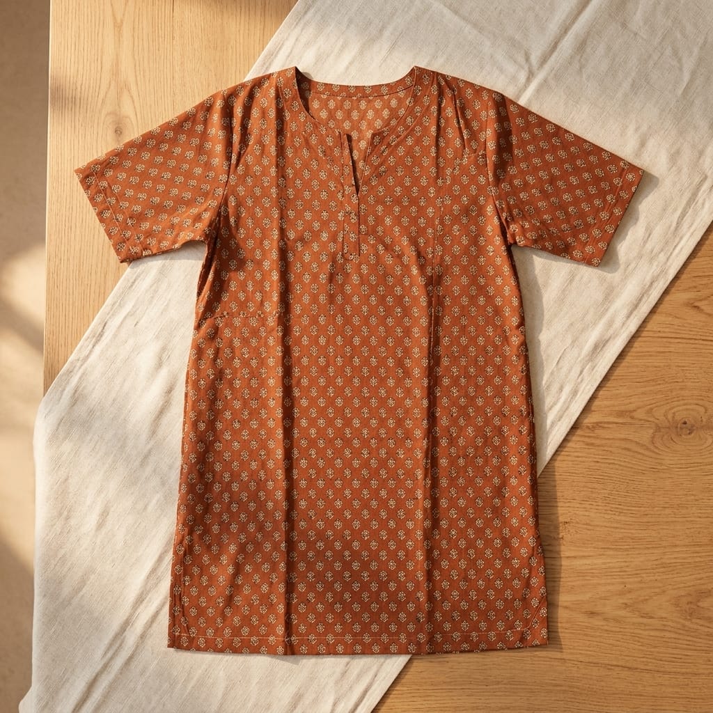 Rust Orange Cotton Kurti