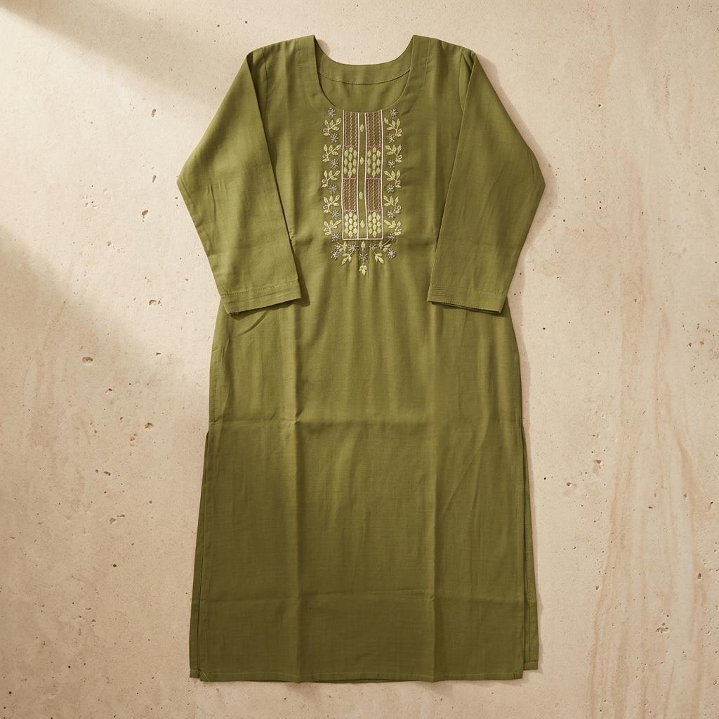 Moss Green Cotton Kurti