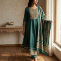 Dark Teal Cotton Anarkali Salwar | 11266