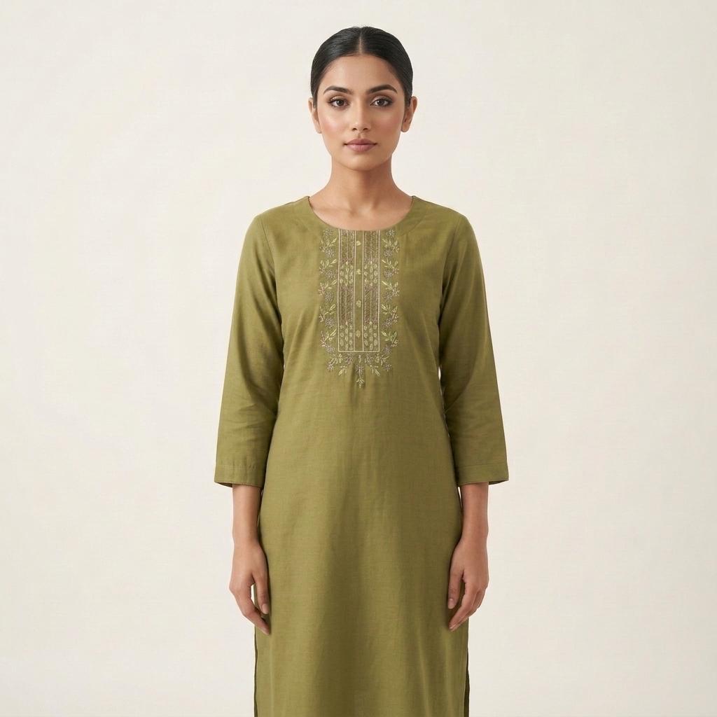 Moss Green Cotton Kurti