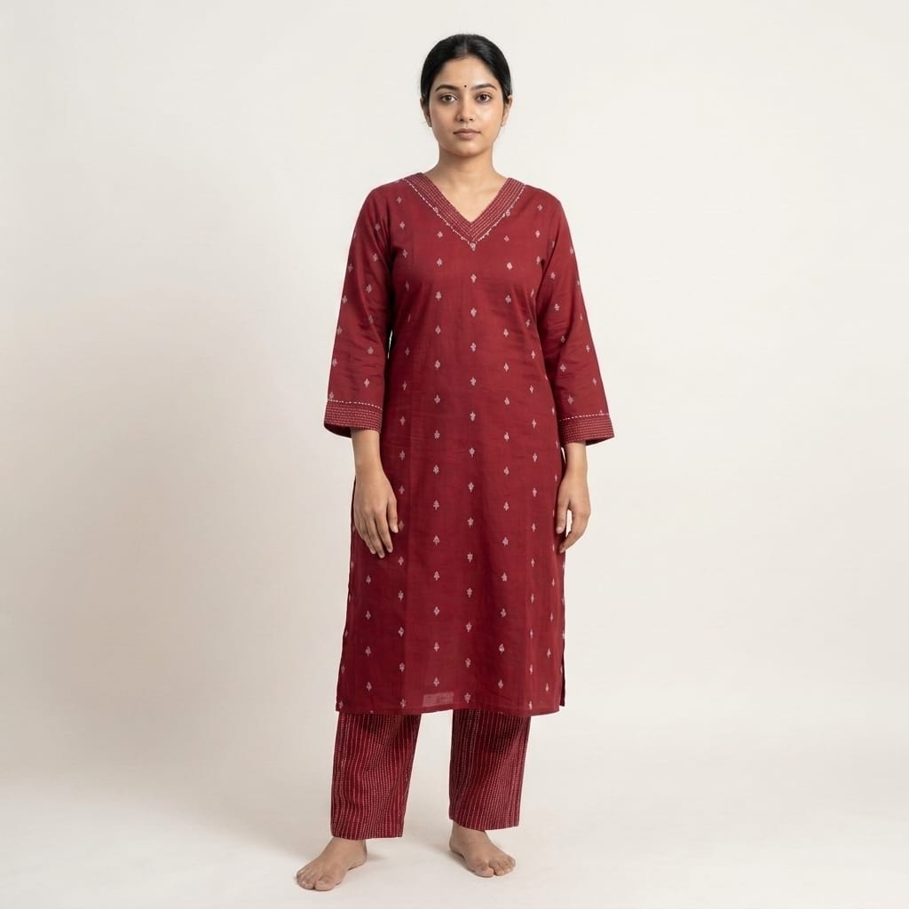 Red Cotton Co-ord Set