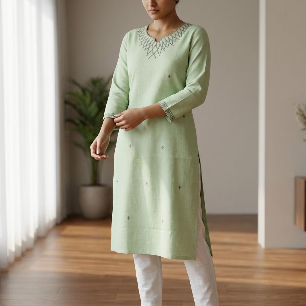 Olive Green Cotton Silk Kurti
