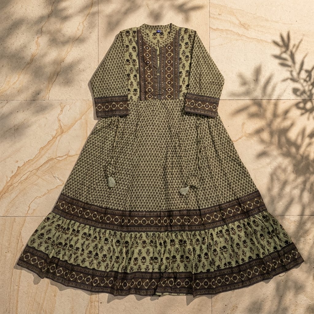 Olive Green Cotton Anarkali