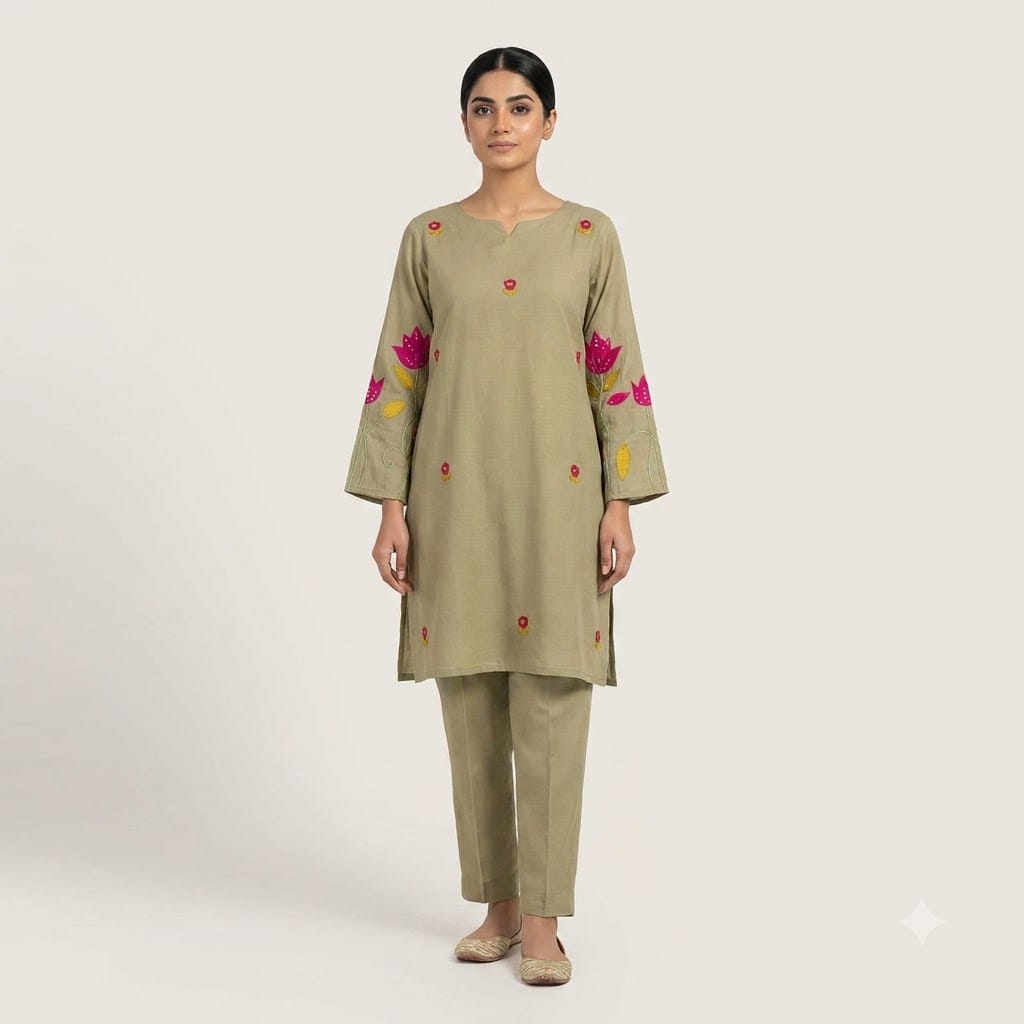 Deep Beige Mul Chanderi Co-ord Set | 11383