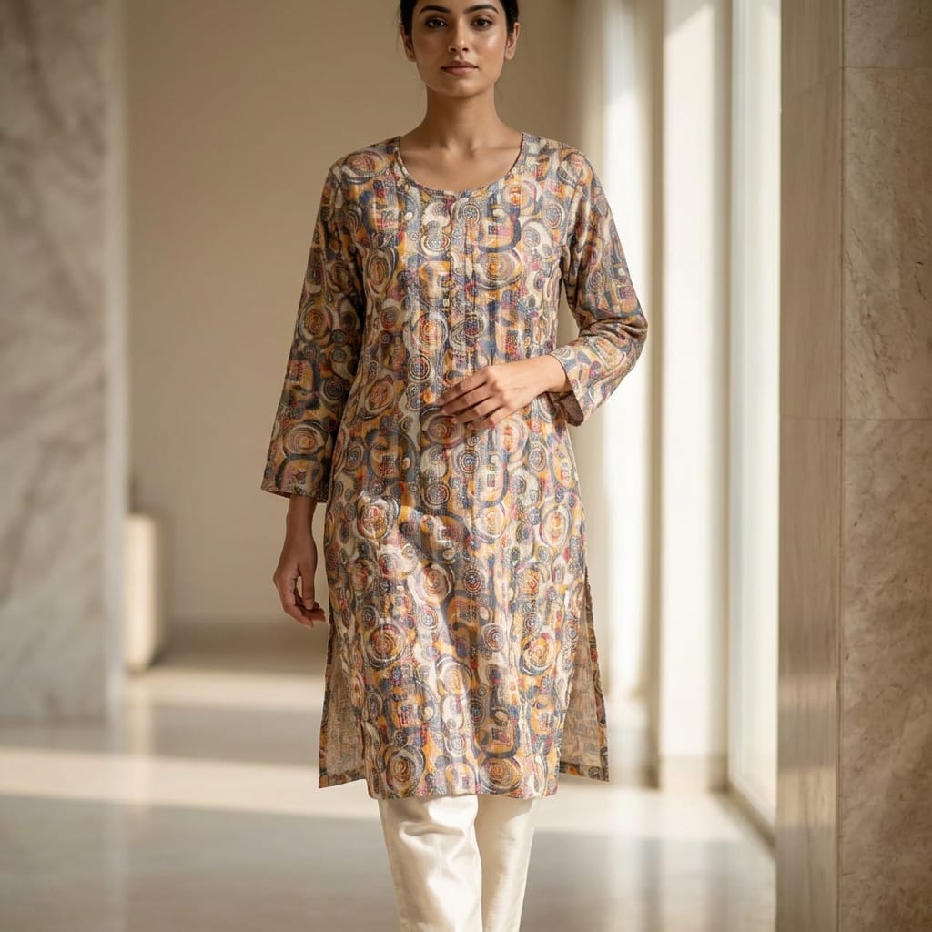 Muted Yellow Cotton Silk Kurti