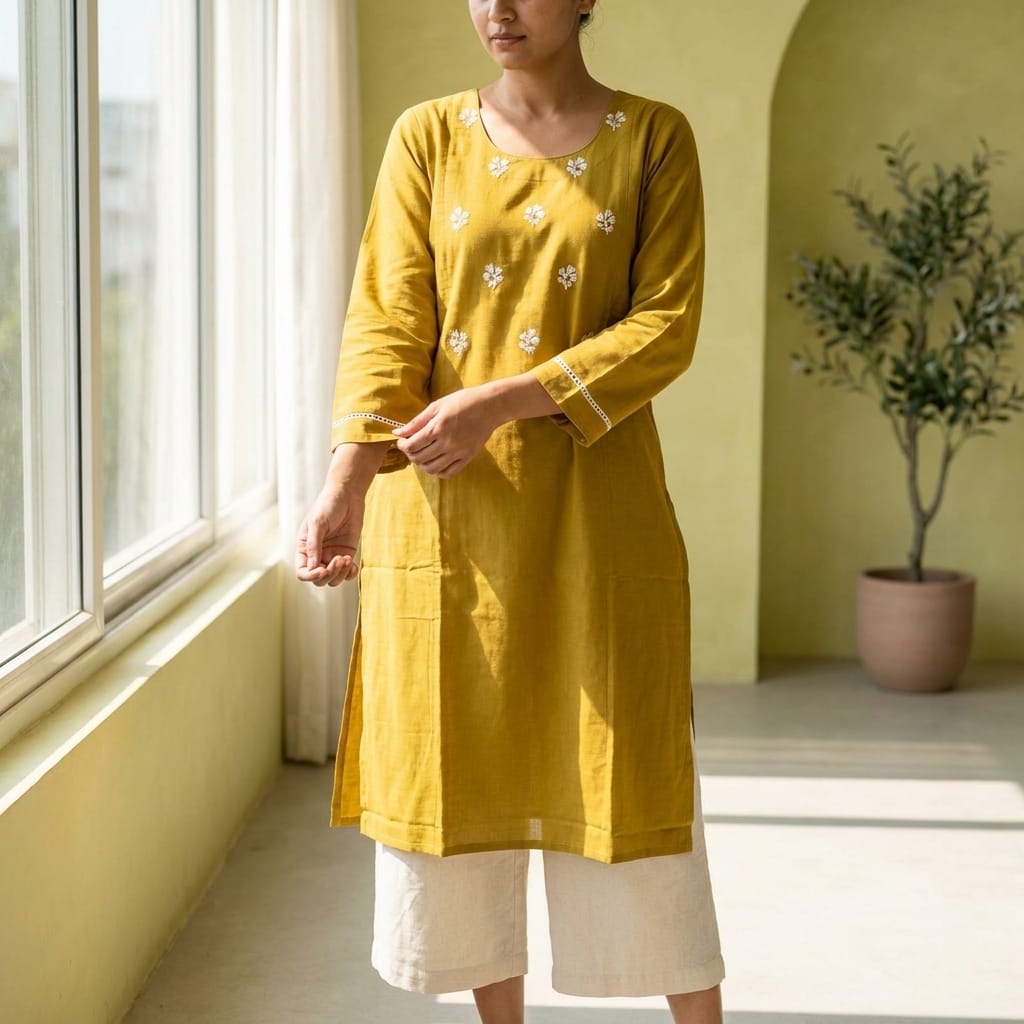 Mustard Cotton Kurti