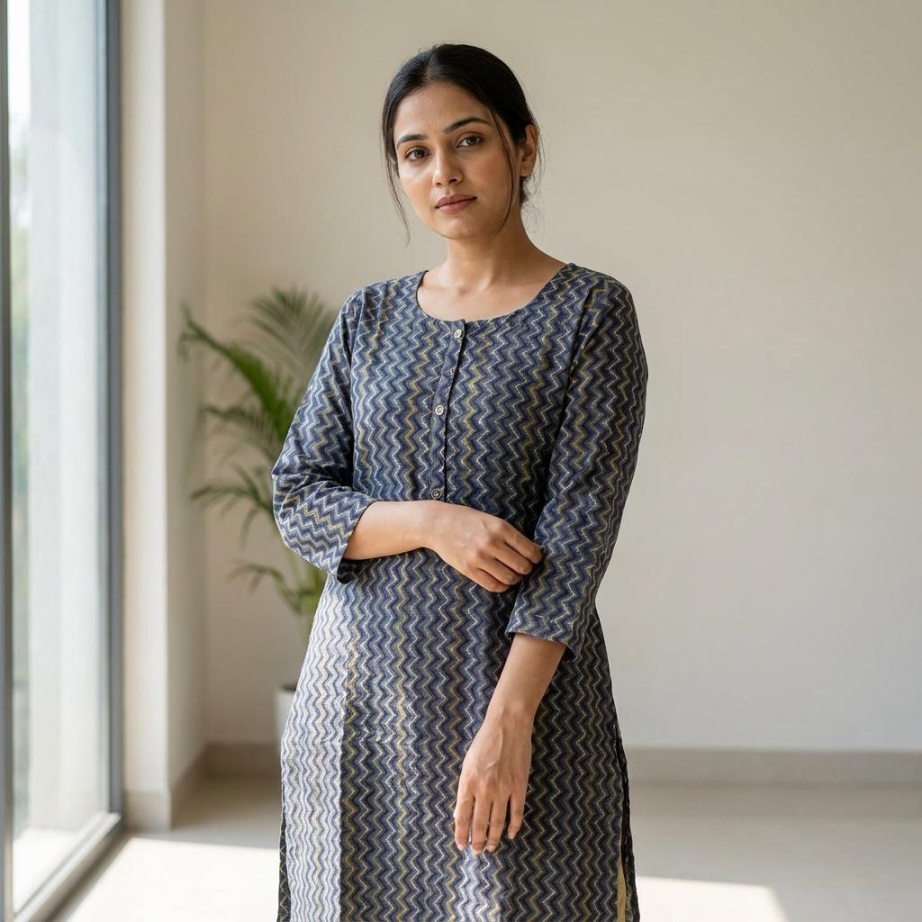Cement Grey Cotton Silk Kurti