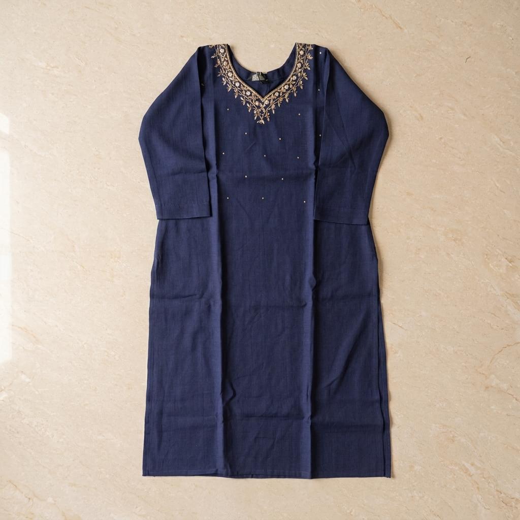 Blue Cotton Silk Kurti