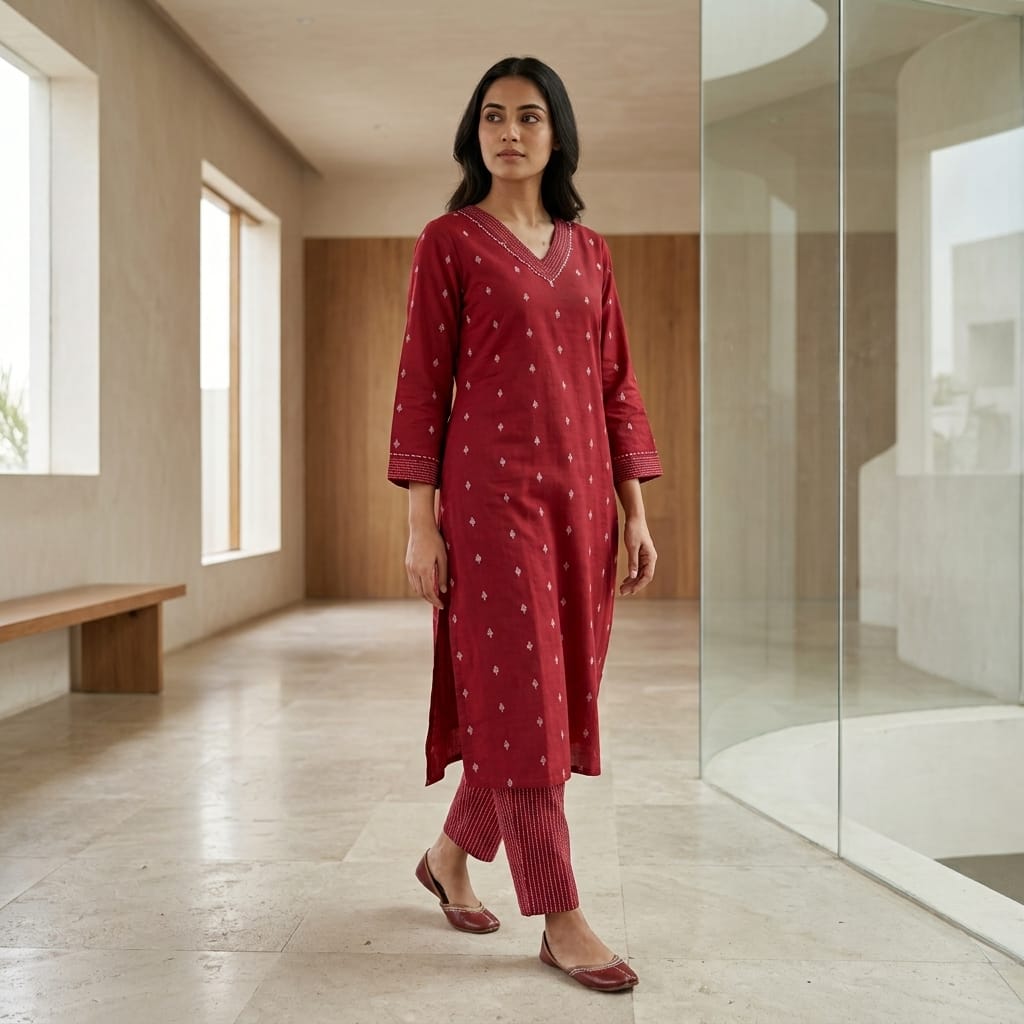Red Cotton Co-ord Set
