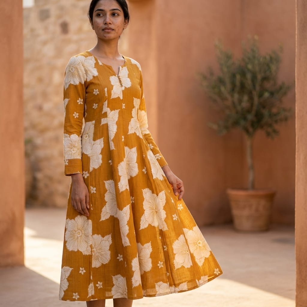 Orange Cotton Silk Kurti