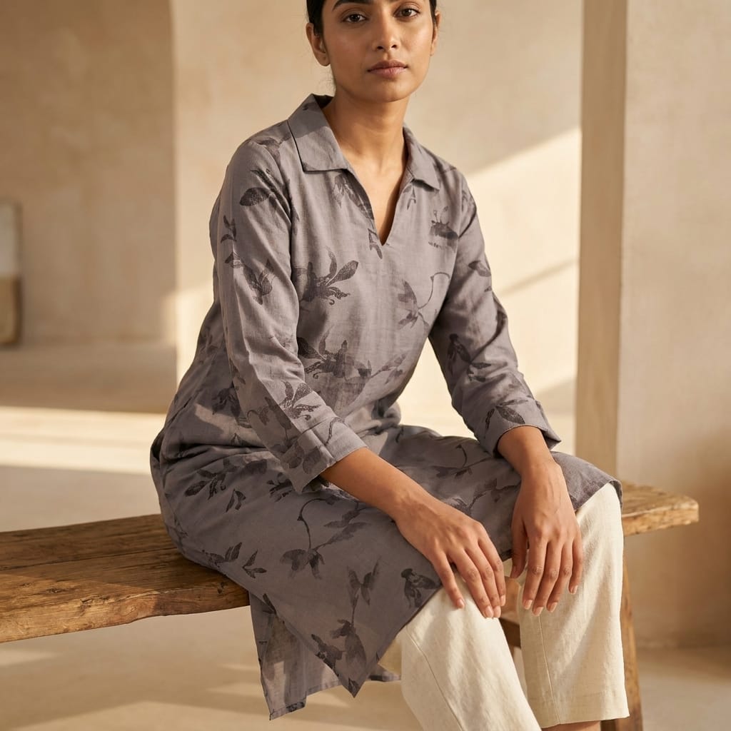Grey Cotton Silk Kurti