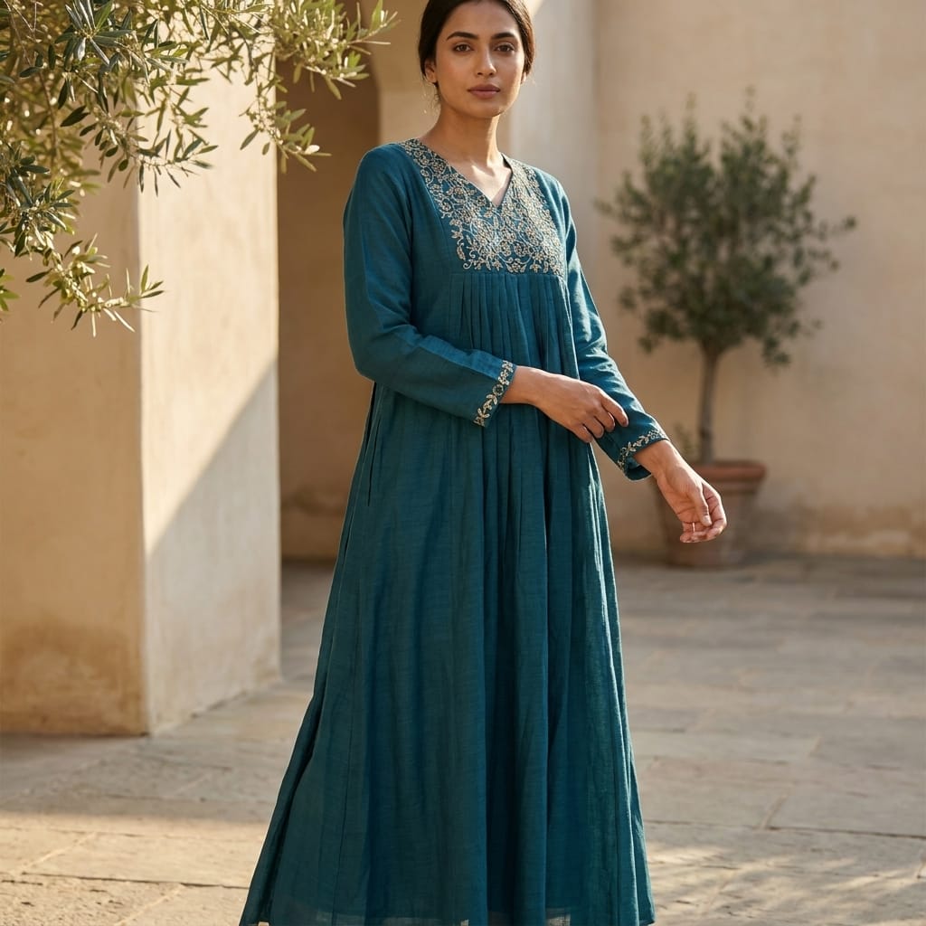 Blue Cotton Silk Kurti
