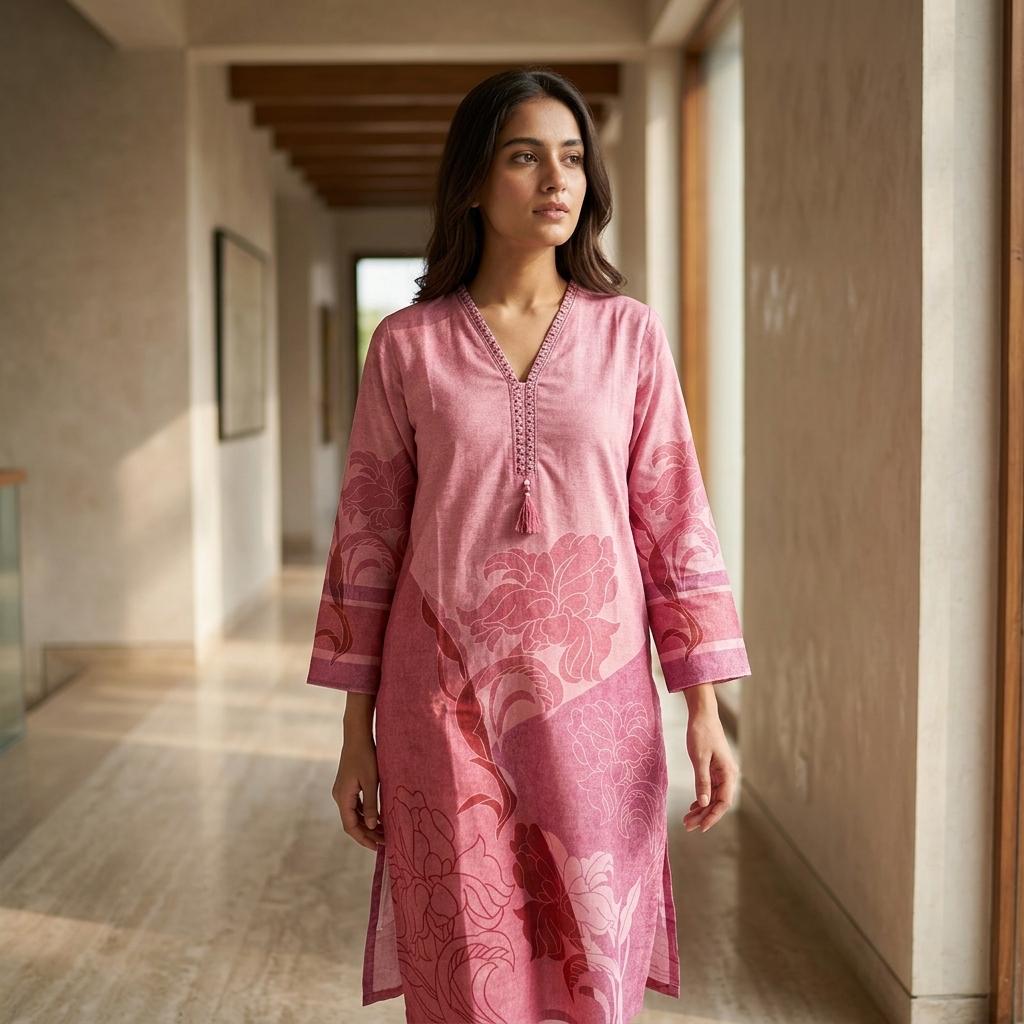 Pink Linen Kurti