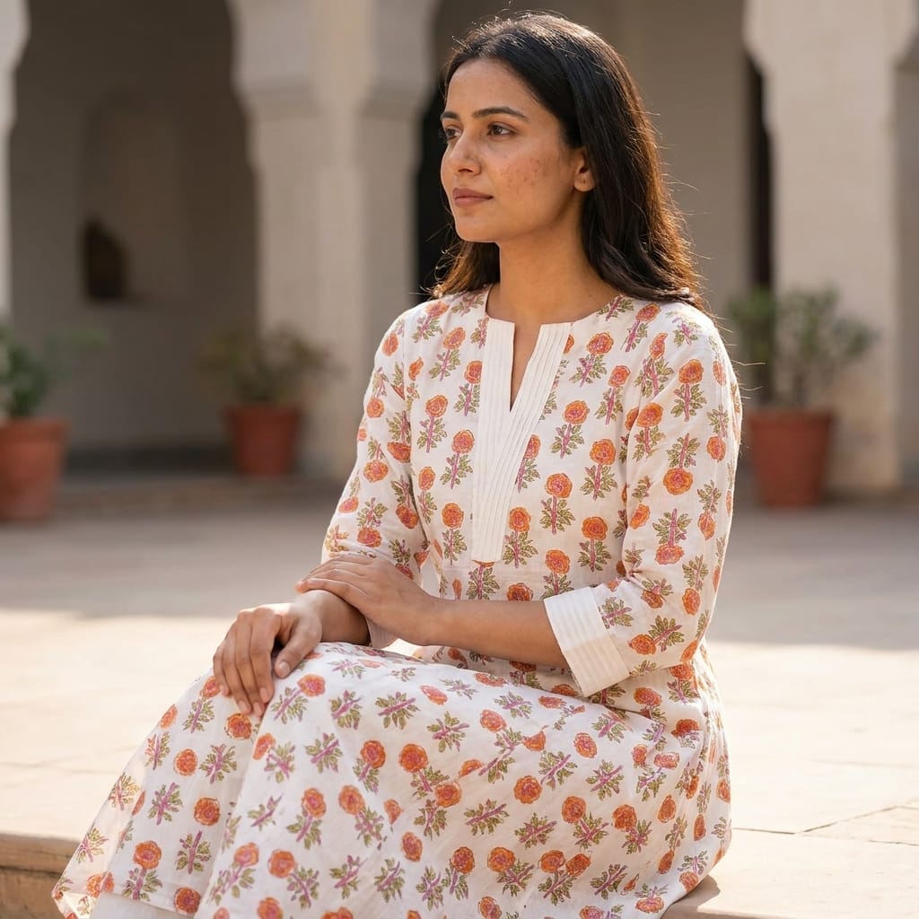 White Cotton Silk Co-ord Set