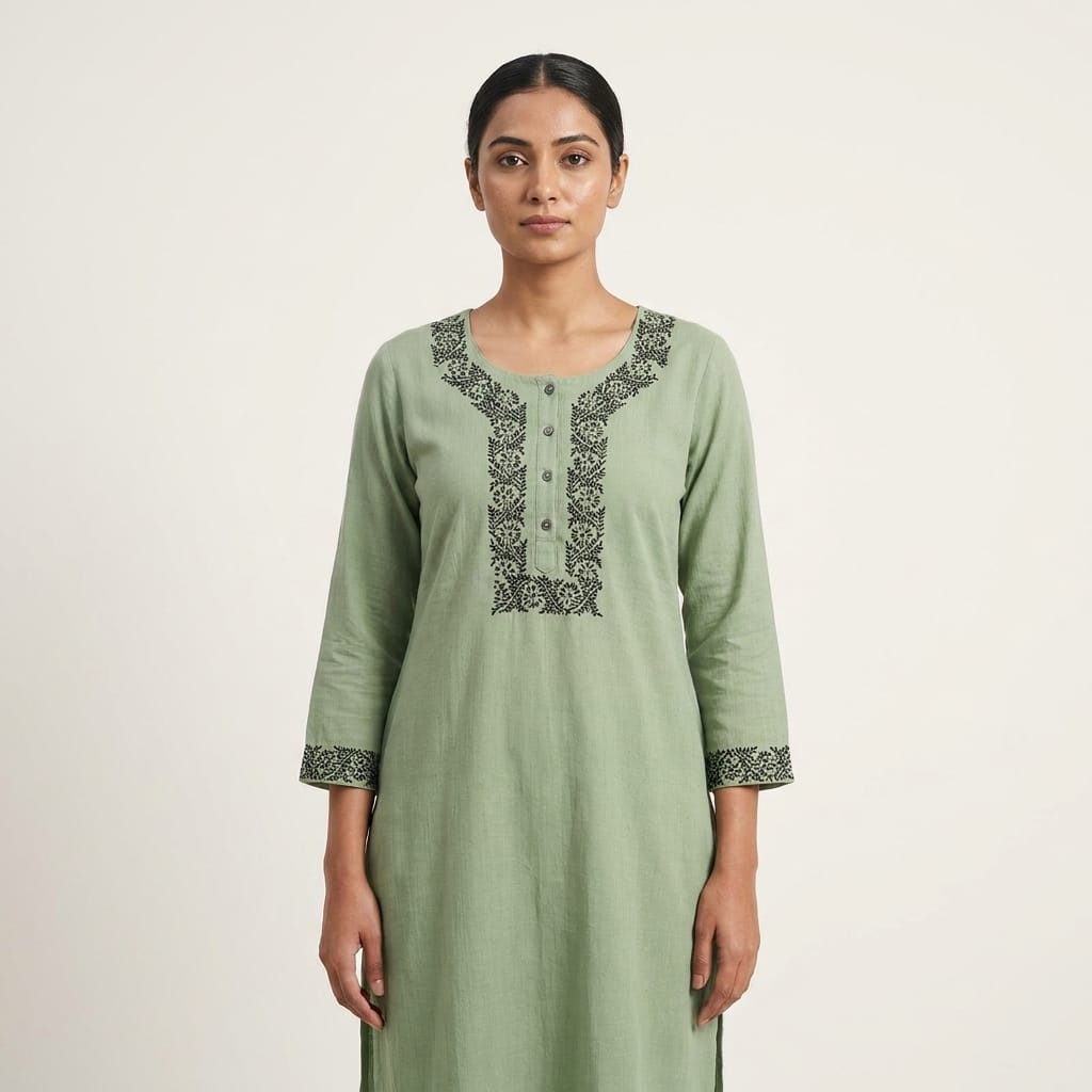 Green Cotton Silk Kurti