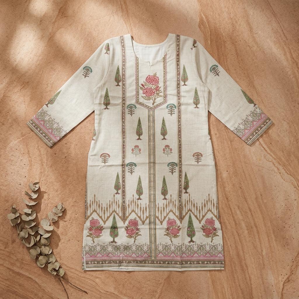 Beige Cotton Slub Kurti