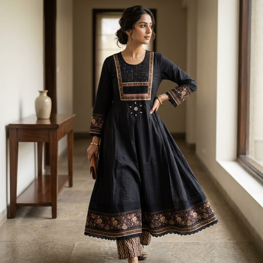 Black Cotton Anarkali Salwar | 11253