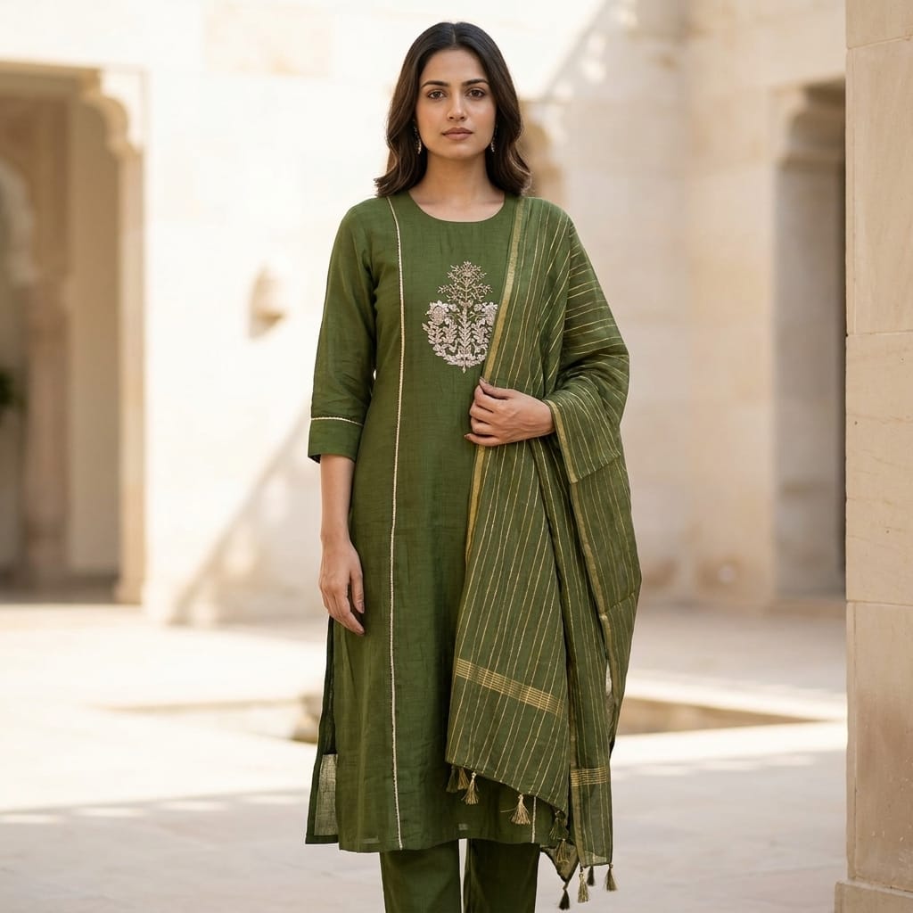 Green Cotton Silk Salwar | 11306