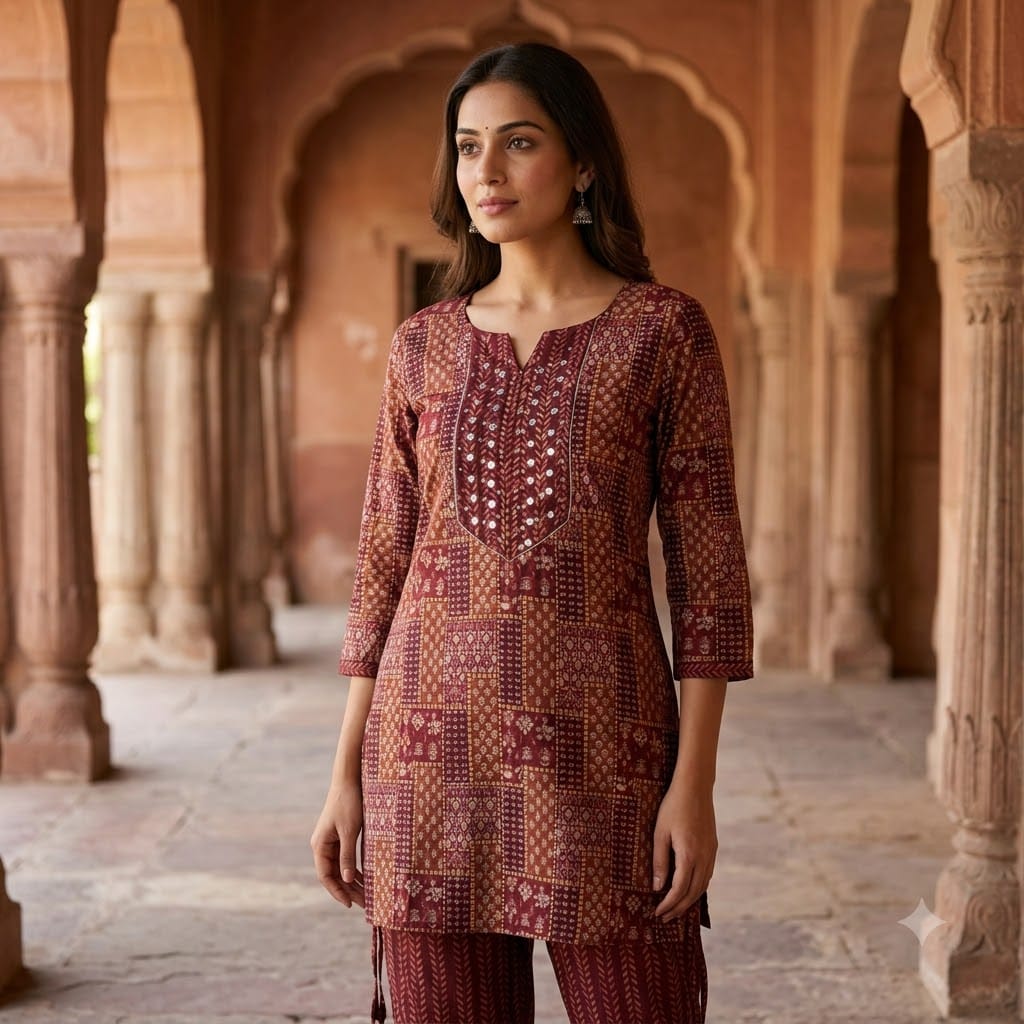 Red Cotton Silk Co-ord Set | 11458