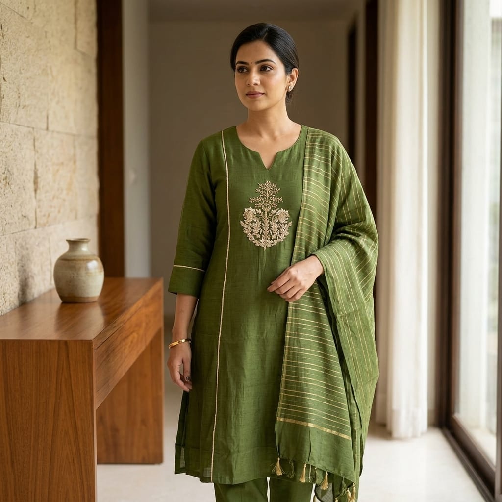 Green Cotton Silk Salwar | 11306