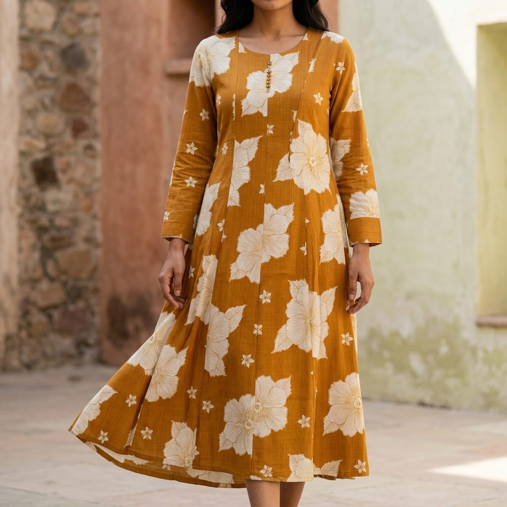 Orange Cotton Silk Kurti