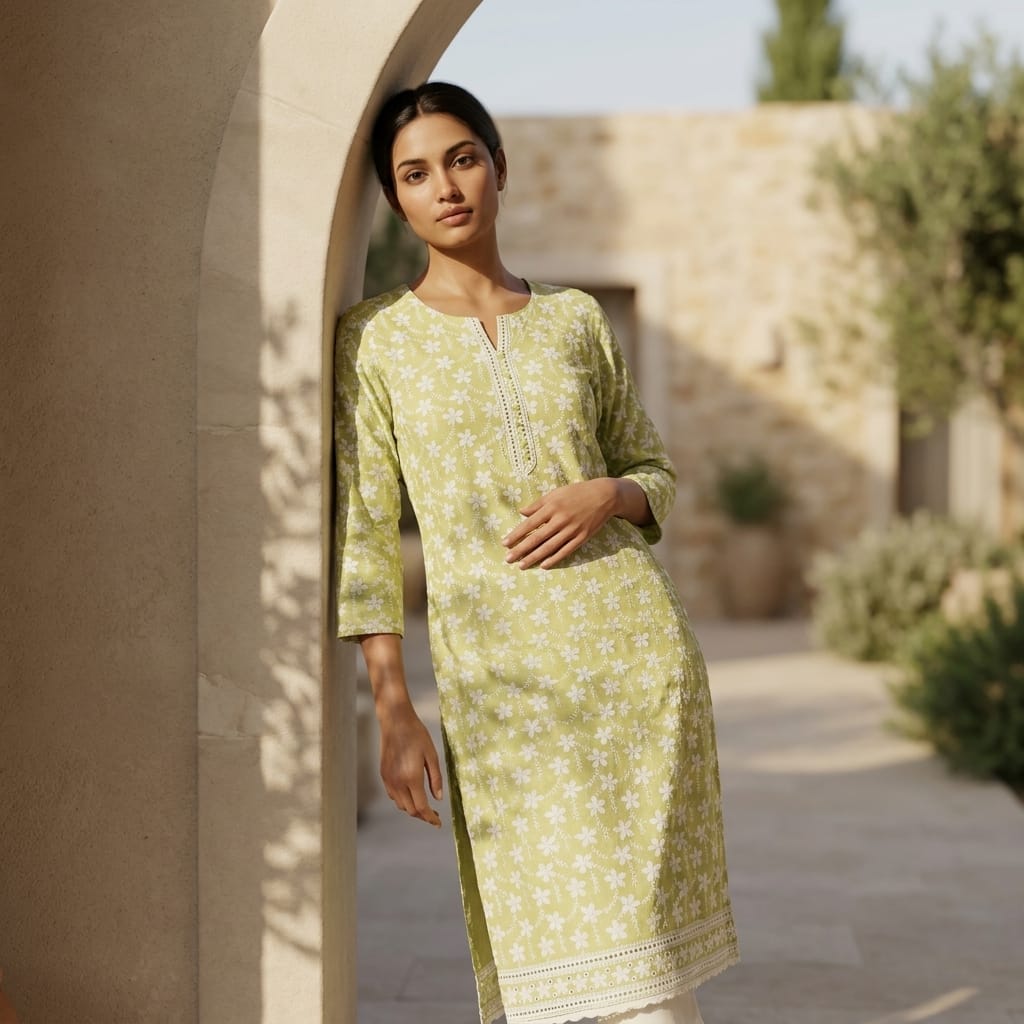 Lemon Green Cotton Kurti