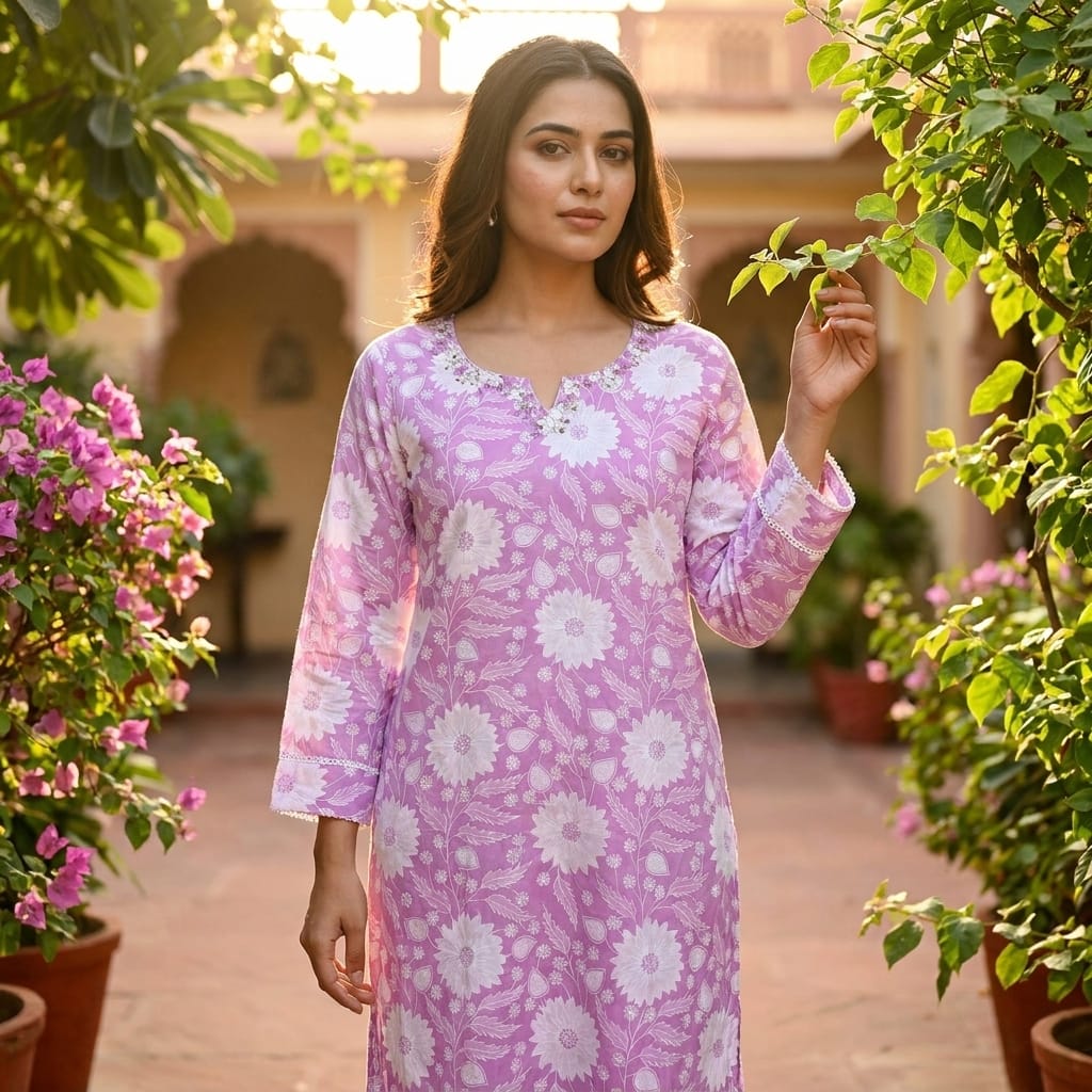 Lavender Cotton Kurti