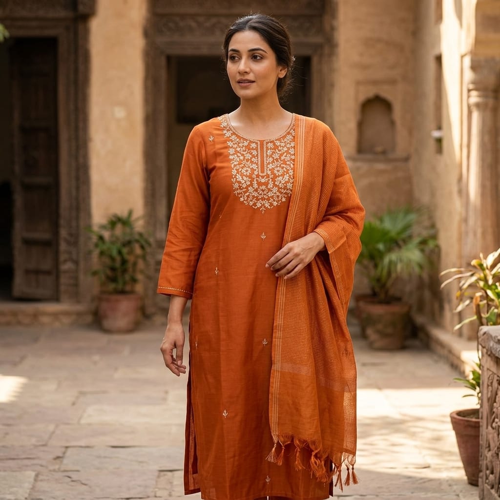 Orange Cotton Silk Salwar