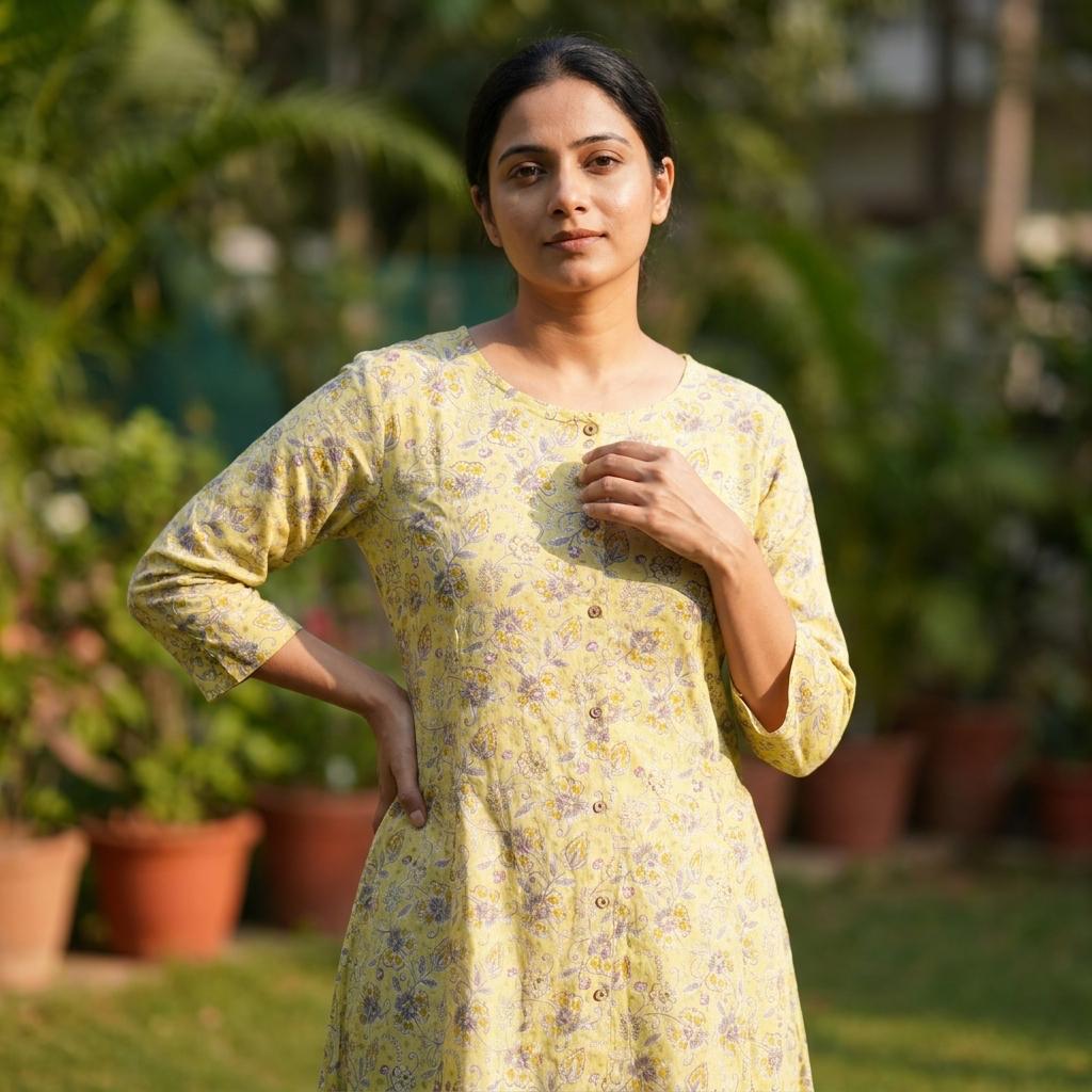 Yellow Cotton Kurti