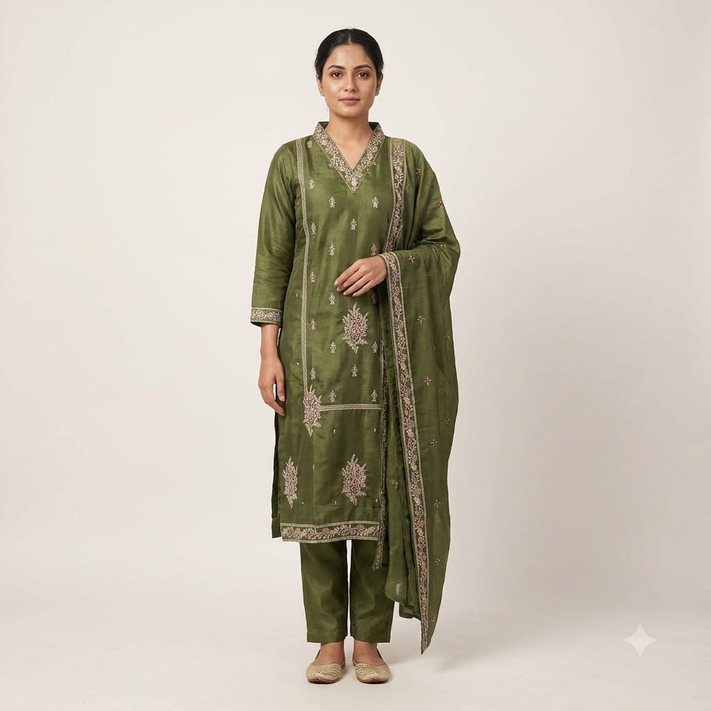 Green Cotton Silk Salwar | 11427