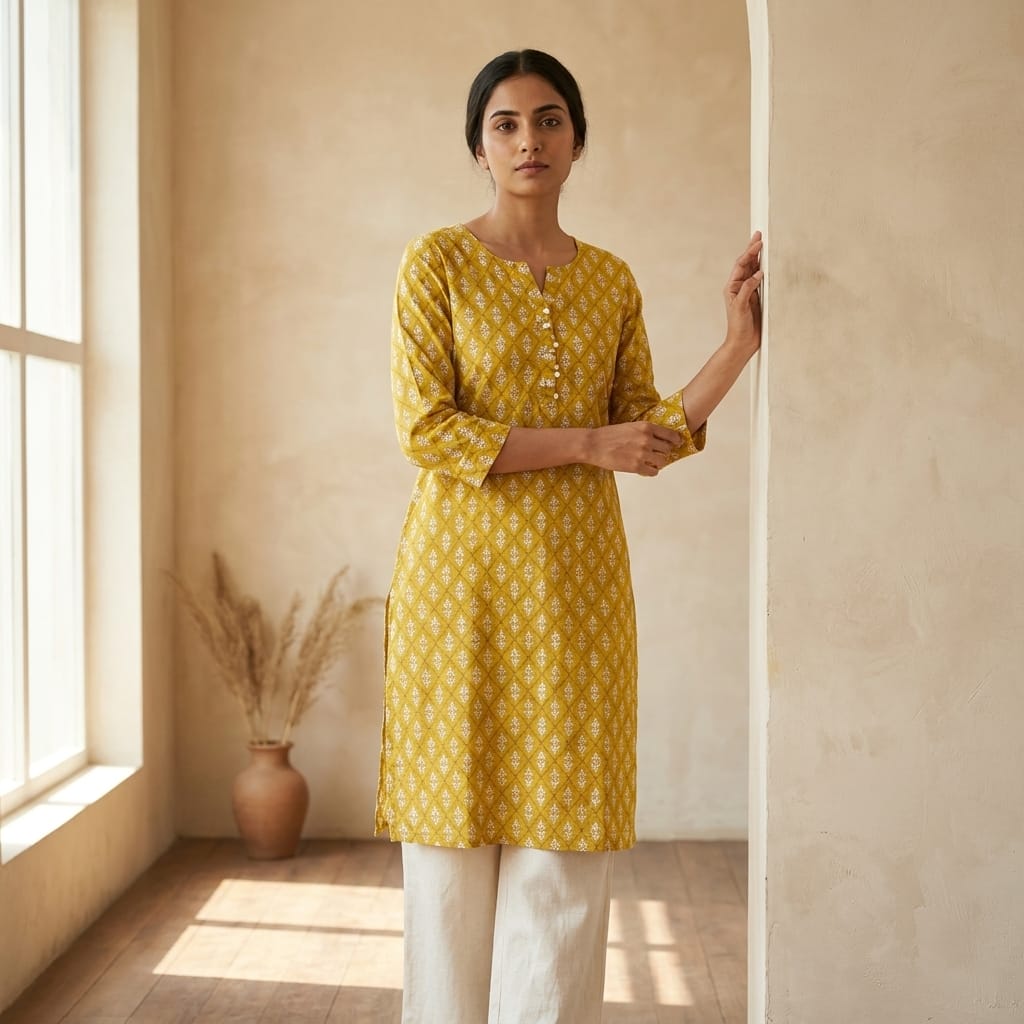 Mustard Rayon Kurti