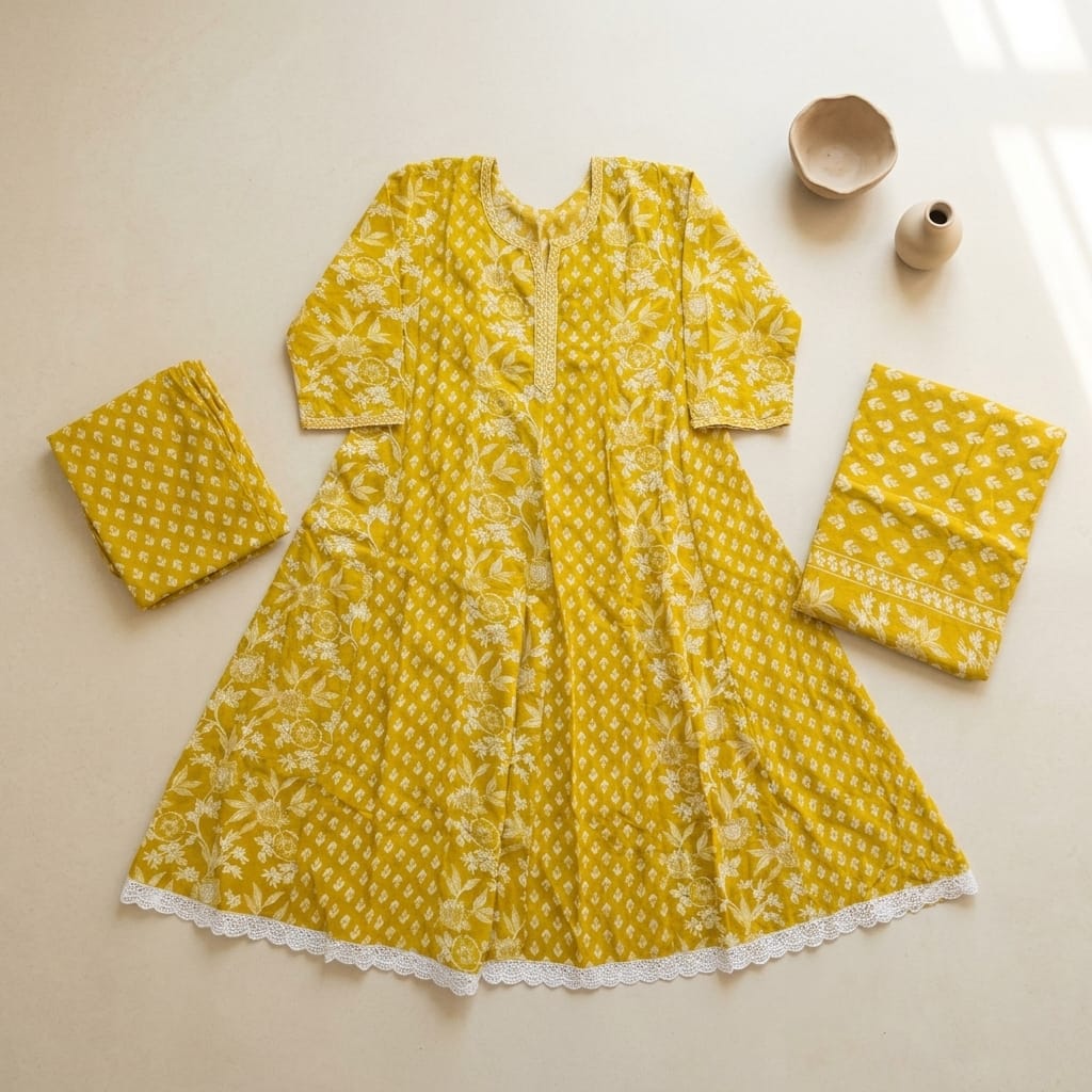 Yellow Cotton Anarkali Salwar | 11265